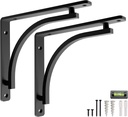 Classic Shelf Bracket Set by Balin Designs (Black) for 12"- 14" Mantel Shelves L Brackets – Heavy Duty Decorative Metal Supports – Easy Installation with Hardware Included - Set of 2