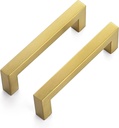 Ravinte 10 Pack 3-3/4 Inch Square Cabinet Handles Brushed Brass Kitchen Cupboard Hardware Stainless Steel Cabinet Pulls 3-3/4" Hole Center
