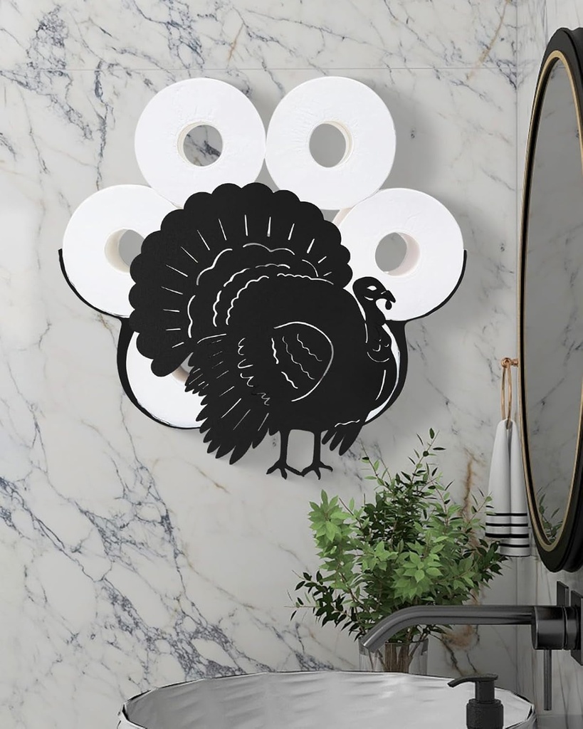 Turkey Toilet Paper Holder Rack, Gardlister Matte Black Decorative Toilet Paper Storage & Organizer for Extra 8 Rolls, Funny Farmhouse Bathroom Hardware Accessories