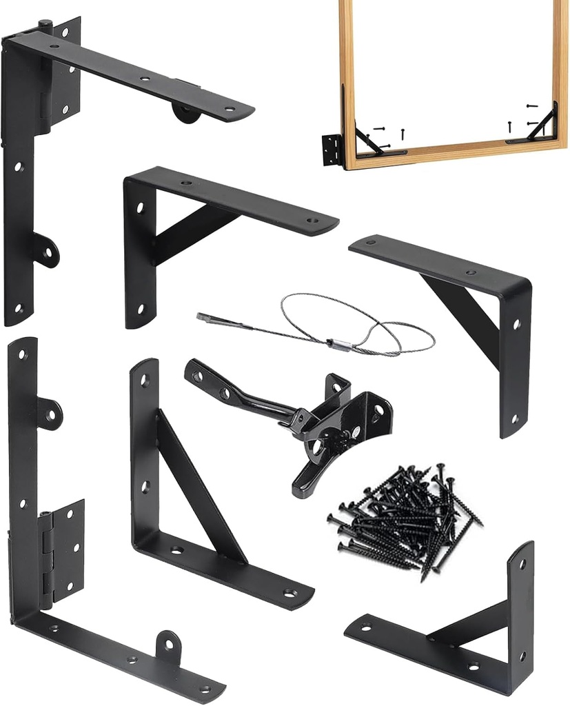 Heavy Duty Fence Gate Kit, Gate Corner Brace Bracket with a Self-Locking Gate Latch, Gate Hardware Kit for Wooden Fence Garden Wooden Driveway Gates,Shed Doors, Corral Gates - anti Sag Gate Frame Kit