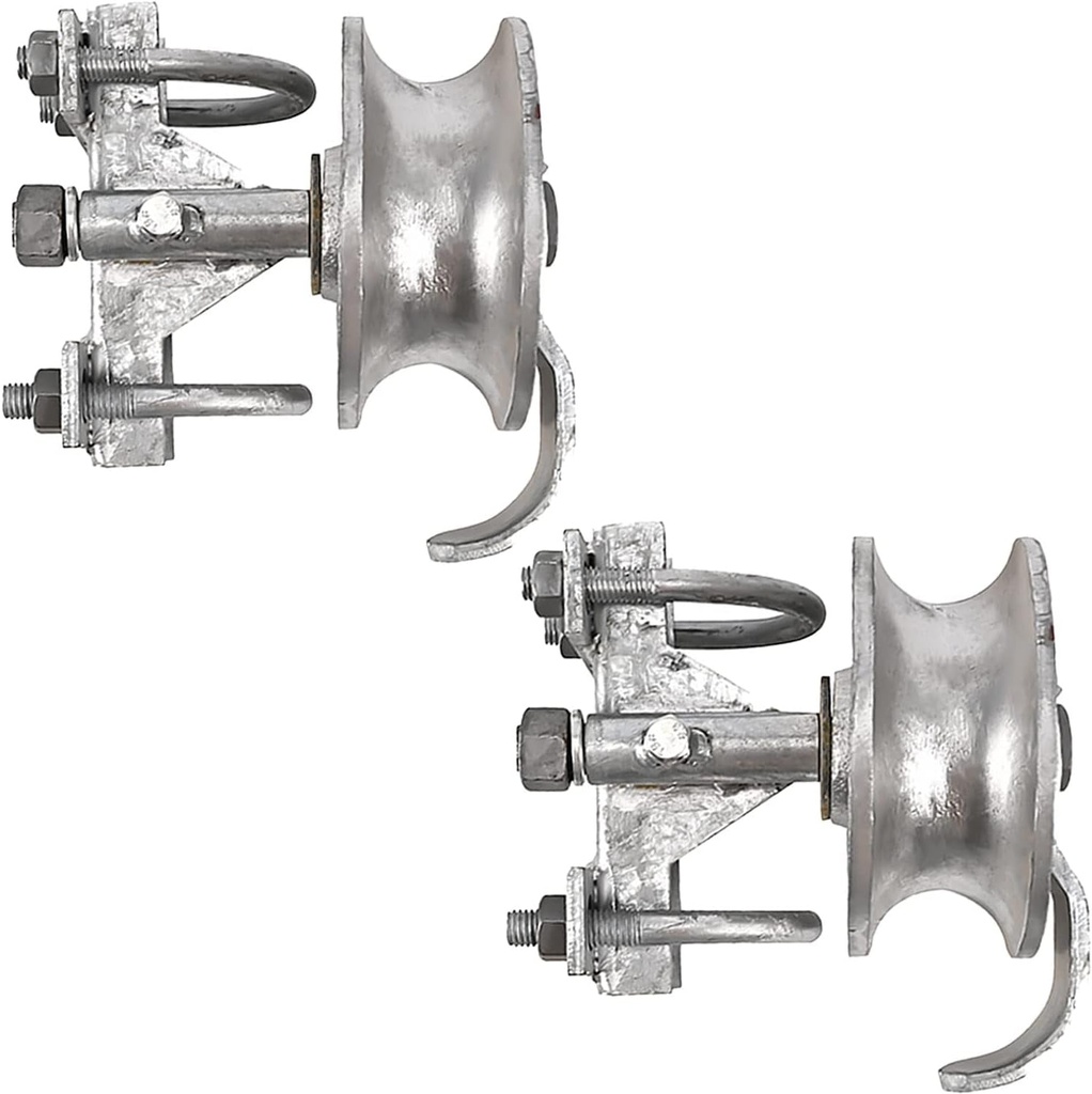 Chain Link Rolling Gate Track Sliding Gate Rollers Galvanized Steel Rolling Gate Hardware for 2" (1-7/8") Gate Frame & 1-5/8" Track Pipe, Double U Bolt, 2 Pack
