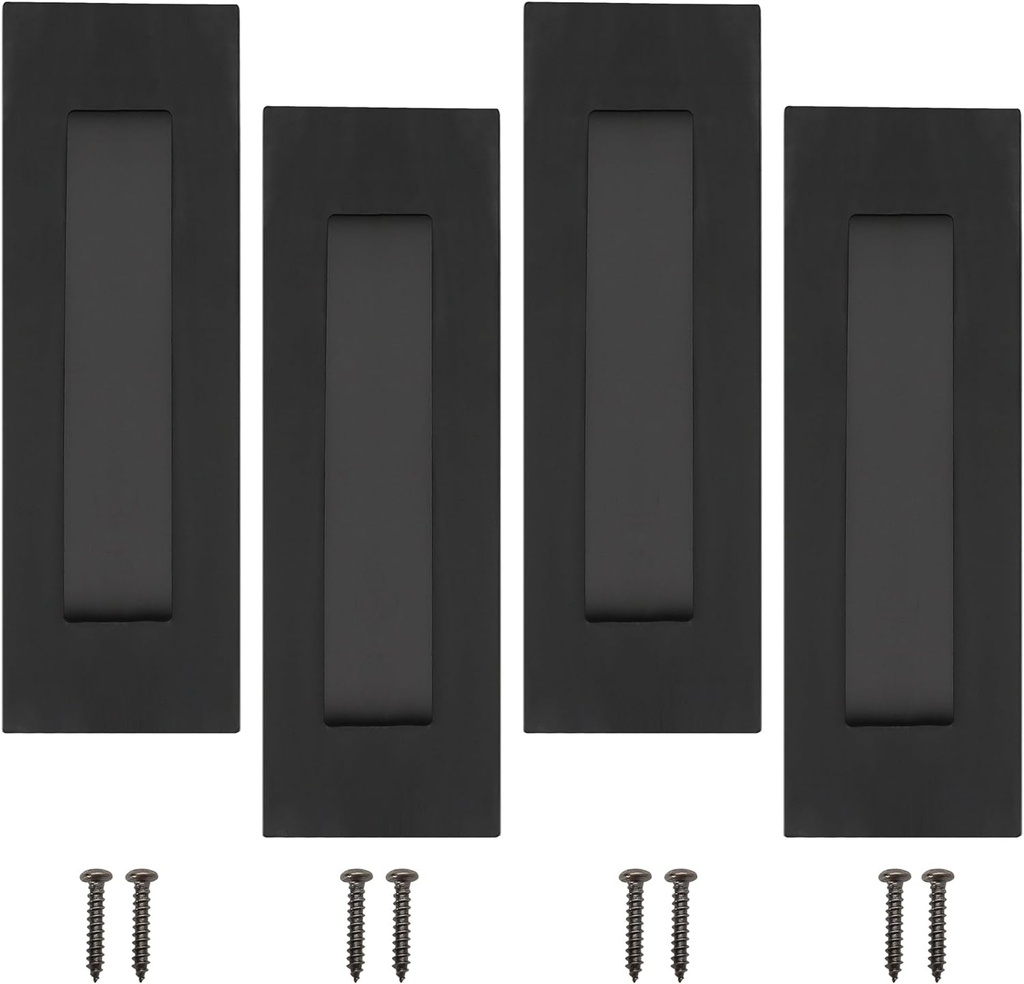 Cozy Tower Recessed Pocket Door Pull Hardware Flush Door Handles, Sliding Closet Door Pull, 6 Inch Matte Black Stainless Steel Finger Door Pulls Rectangular(4 Pack)