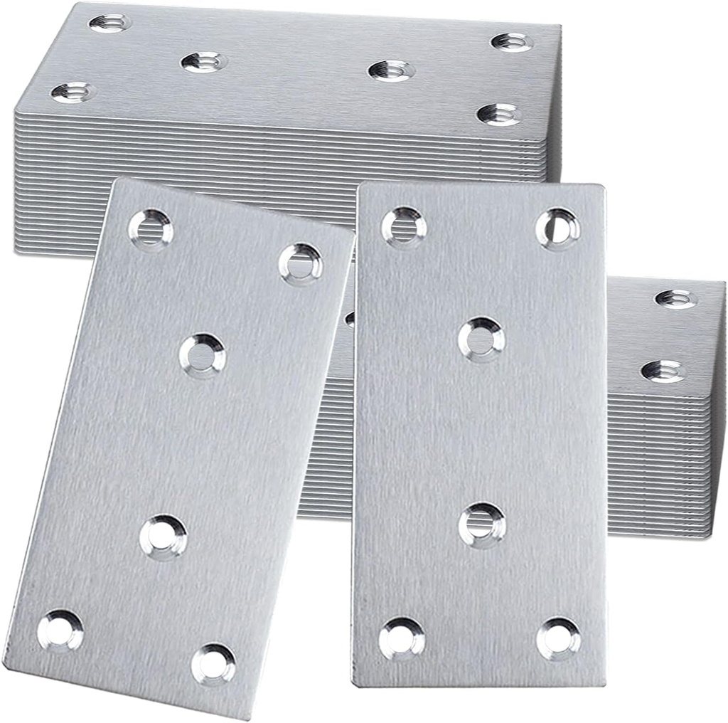 50PCS Silver Flat Mending Plates, 4×2” 304 Stainless Steel Brace Straight Mending Joining Plates, Metal Straight Brackets for Brace, Furniture, Wood, Cabinet,100X50X2Mm