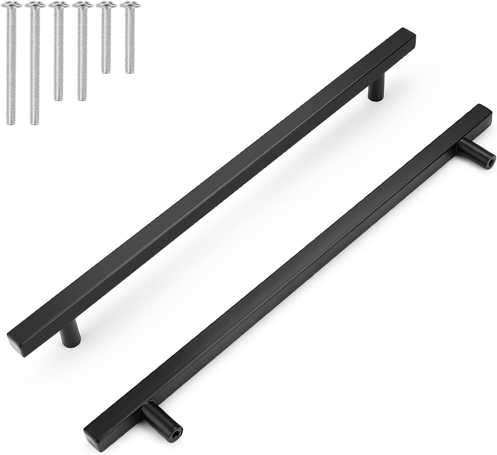 Probrico 15 Pack Black Cabinet Pulls，Hole Center 10 Inch (256Mm) Square T Bar Kitchen Cabinet Handles,Drawer Pulls for Kitchen Furniture Hardware