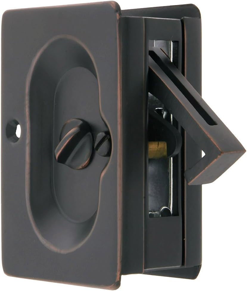 Premium Quality Mid-Century Pocket Door Privacy Lock Set in Oil-Rubbed Bronze