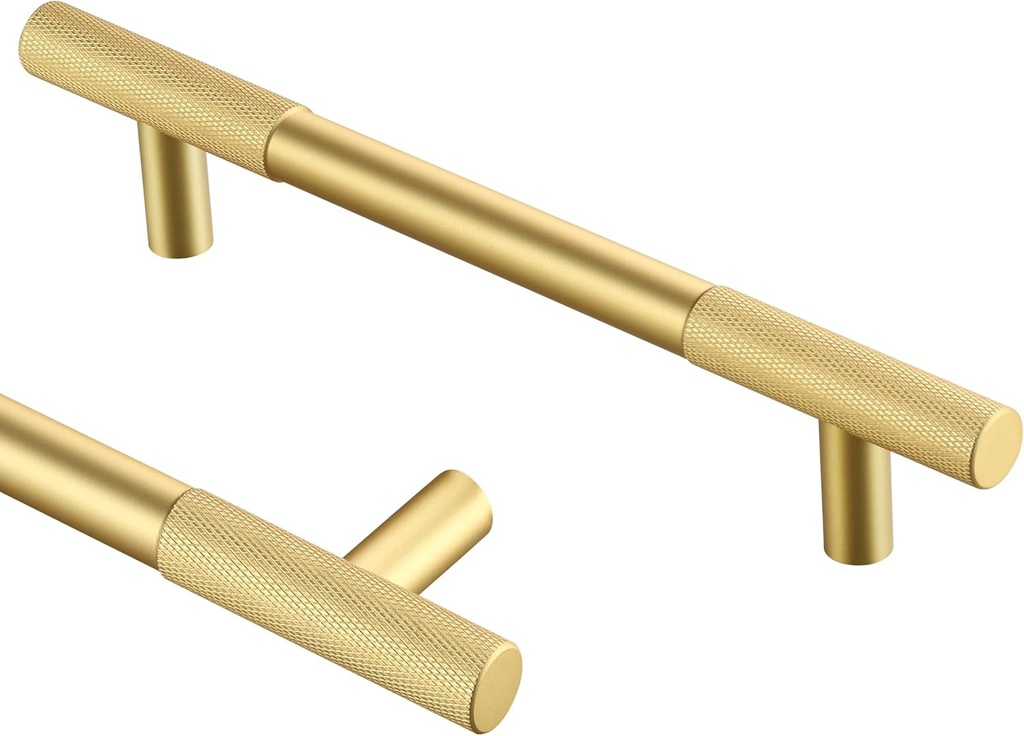 Gold Cabinet Handles 10 Pack 5 Inch (128Mm) Hole Spacing Gold Drawer Pulls,Knurled Brushed Gold Cabinet Pulls and Gold Kitchen Cabinet Handles