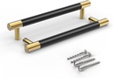 Bar Cabinet Handle Knob Pull Brushed Satin Gold/Brass Finish with Electroplated Matte Black 7.3" (6.3" Hole Center) for Kitchen Cabinet Hardware/Dresser Drawer Handles, 5 Pack