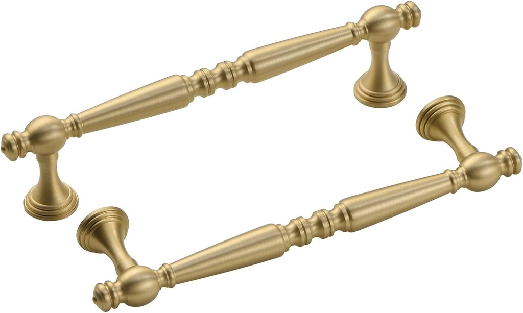 '-5 Pack Solid Brass Kitchen Cabinet Pulls, 5 Inch(128Mm) Brushed Gold Dresser Drawer Handles, Furniture Hardware for Cupboard Wardrobe Bifold Doors