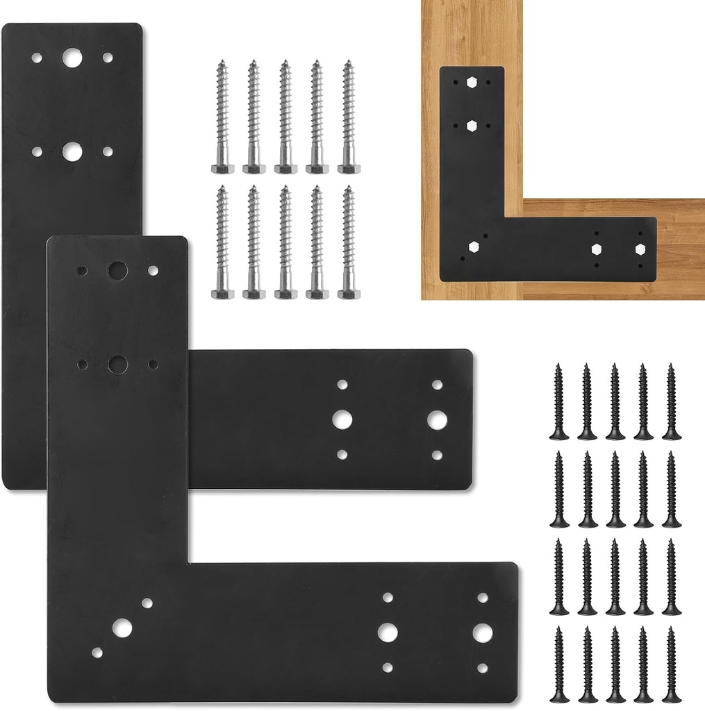 4Pcs L Shape Flat Bracket, 10" X 10" Heavy Duty Mending Plate, Corner Bracket, L Right Angle Brackets, Repair Joining Fixing Brace with 2 Sets of Screws