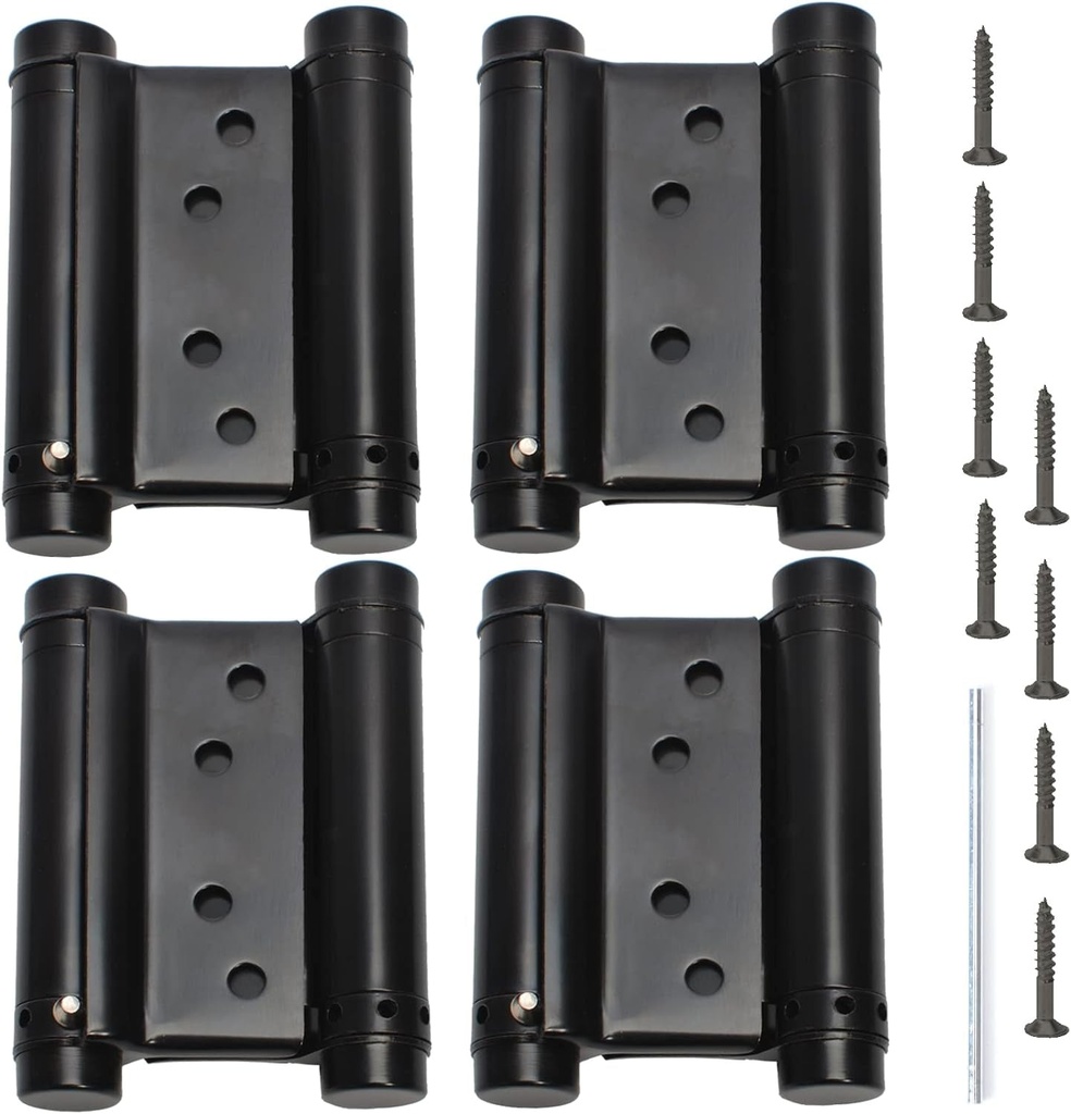 3" Double Action Spring Hinges, Self Closing Door Hinges for Saloon Cafe Pub Swinging Doors, 201 Stainless Steel, Including Pins and Screws, 4-Pack