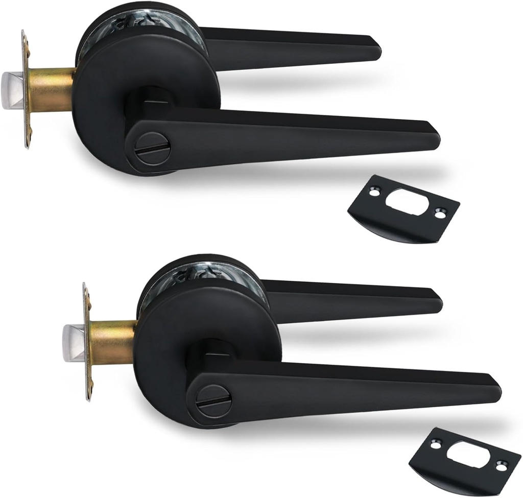 Black Door Lever for Bedroom & Bathroom Solid Privacy Door Lever with Matteblack Finish, MD8820-DB-BK-2P