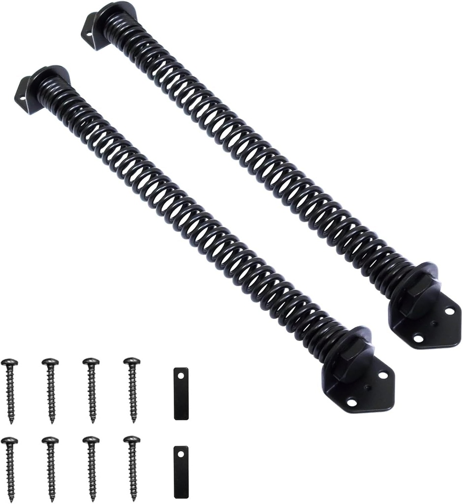 Pair of Heavy Duty Gate Spring Self Door Closing, Spring Automatic Gate Closer Hardware with Adjustable Suit for Garden Wooden Door Vinyl Fence Black (11 Inch)