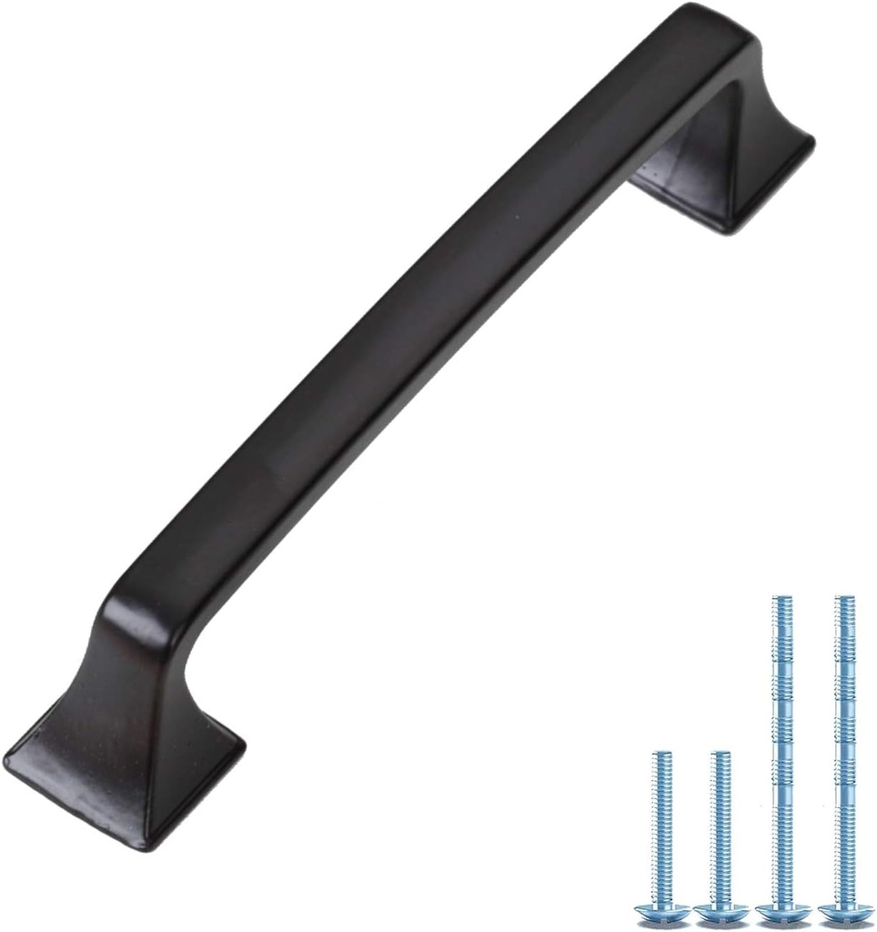 10 Pack MOOD.SC 5"Hole Cente Big Square Foot Cabinet Arch Pull - Black Furniture Handle for Kitchen Cupboard Door, Bedroom Dresser Drawer Bathroom Wardrobe Hardware (10, Screwhole Distance: 5"/128Mm)