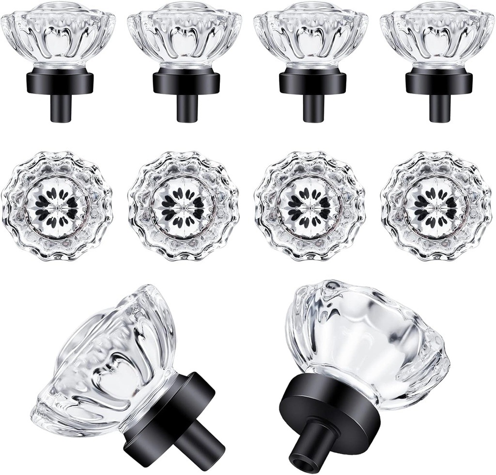 8 Pcs Glass Knobs Vintage Crystal Glass Drawer Pulls Knobs Dresser Knob Cabinet Knobs,Matte Black, 1.5X1.4Inch,3 Types Screws,8Pcs/Pack, Factory Supply