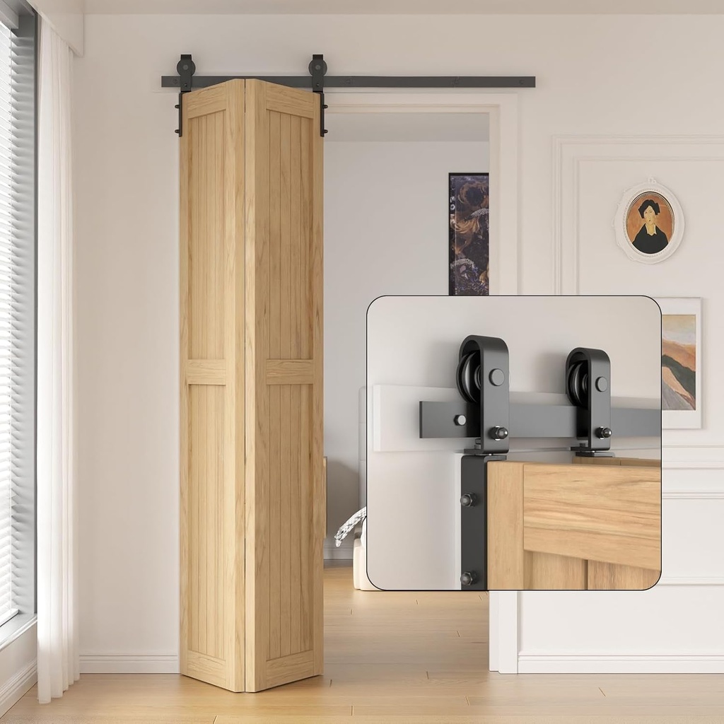 40" Bi-Folding Sliding Barn Door Hardware Kit,3.3Ft Heavy Duty Track Roller Kit for Max 18"X 2 Doors,Smoothly and Quietly,Easy to Install,No Door Panel,Black