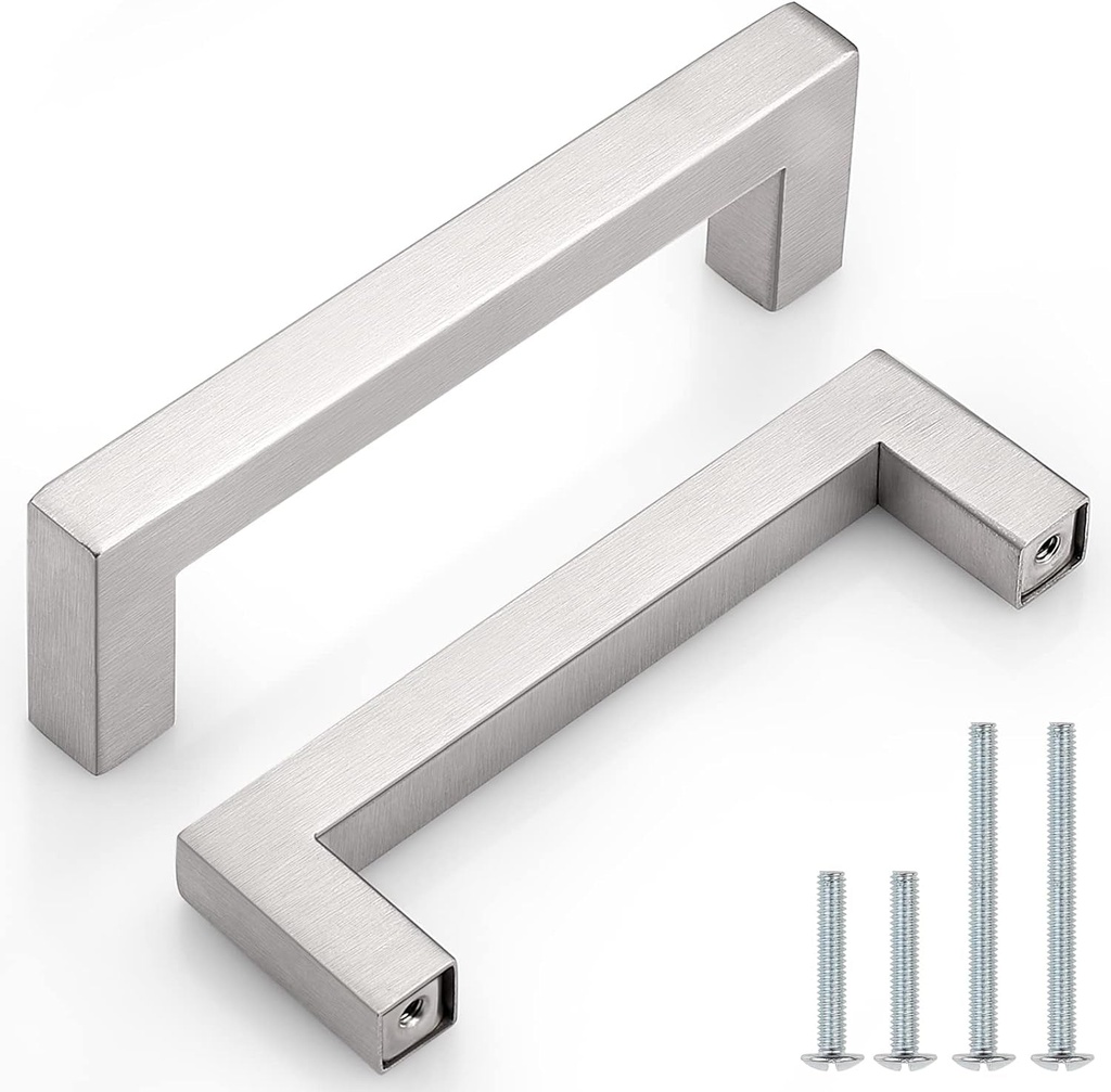 Probrico | 30 Pack Kitchen Cabinet Handles 4" (102Mm) Holes Centers Stainless Steel Square Drawer Pulls Brushed Nickel 4-1/2" Overall Length