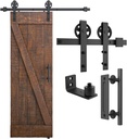 SMARTSTANDARD 5Ft Heavy Duty Sliding Barn Door Hardware Kit, Black, (Whole Set Includes 1X Pull Handle Set & 1X Floor Guide) Fit 30" Wide Door Panel (Big Industrial Wheel Hangers)