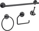 LIANTRAL Bathroom Hardware Set, 4-Piece Black Bath Accessories Kit with 18’’ Towel Bar, Toilet Paper Holder, Towel Ring and Robe Hook, Bathroom Towel Kit Black, Wall Mounted