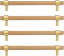 Natural Wood and Brass Kitchen Cabinet Handles 5~7.4 Inch Center to Center 4Set Adjustable 6Inch Double Hole Modern Dresser Pulls, 7Inch Unfinished DIY Drawer Knobs