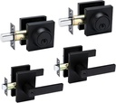 Goldenwarm 2 Pack Black Door Handle with Deadbolt, Square Contemporary Matte Black Exterior Door Lock Set with Deadbolt, Heavy Duty Zinc-Alloyed Front Entry Door Locksets with Deadbolt