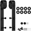 Skysen Sliding Barn Door Hardware Roller Set Black (J Shape Hanger)