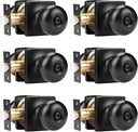 GOBEKOR 6 Pack Matte Black Door Knob Privacy Interior round Privacy Door Knobs for Bed Bathroom Square Modern Door Knob with Lock