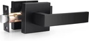 Probrico Interior Passage Lever Matte Black, Keyless Hall and Closet Door Handle Heavy Duty Indoor Hardware with Square Panel, Left or Right Handing