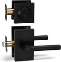 Berlin Modisch Entry Lever Door Handle and Single Cylinder Deadbolt Lock and Key Designer Series Locking Lever Handle Set [Front Door or Office] Right & Left Sided Doors Heavy Duty – Iron Black Finish