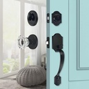 Black Front Door Lock Set with Single Cylinder Deadbolt and Crystal Glass Knob, Entry Front Door Handle Reversible for Left & Right Handed Door, Matte Black Finish