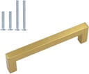 Homdiy 5 Inch Brass Cabinet Handles Brushed Brass Cabinet Pulls 30 Pack - Gold Cabinet Pulls Square Gold Pulls Brass Cabinet Hardware for Cabinet, Cupboard, 5'' Hole Centers