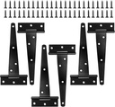 Murtenze Heavy Duty T-Strap Hinge, Shed Door Hinges Gate Hinges Black Tee Hinge Wrought Hardware for Wooden Fences Yard Rustproof (6 Pcs, 6 Inch)