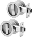 Dontay 2 Pack Pocket Door Passage Lock, Double Sided Rotation, Privacy (Bed/Bath) Latch, Flush, Large Locking Lever, Hardware for 1 3/8” to 2 3/16” Thickness Door (Brushed Nickel, Round)