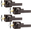 GOBEKOR 4 Pack Passage Door Handles Oil Rubbed Bronze Hall Closet Door Handles Interior Lever Door Handles Square Keyless Passage Levers Bronze Door Hardware