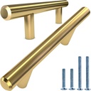 ALPINE HARDWARE Solid Stainless Steel Euro Bar Cabinet Handle Drawer Pull (1/2-Inch Diameter), 7.50-Inch Length (5-Inch Hole Center), Gold Brass, 10-Pack