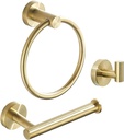WEIKO Gold Bathroom Hardware, Toilet Paper Holder Towel Ring and Robe Hook Brushed Gold Bathroom Accessories Set Wall Mount 3 Pieces Stainless Steel