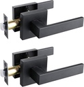 Home Improvement Direct 2 Pack No Lock Passage Door Lever Handle, Reversible Door Handles without Locking for Right/Left Handed Door, Matte Black Heavy Duty Square Lever Set for Interior/Exterior Use
