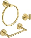 WEIKO Gold Bathroom Hardware Set, Brushed Gold Toilet Paper Holder Towel Ring Robe Hooks Wall Mount Hand Towel Holder Bath Accessories Stainless Steel, 3 Pieces