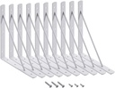HOME MASTER HARDWARE 10 X 8 Inch Metal Shelf Brackets, 90° Triangle L-Bracket, Wall Mount Supports for Floating Shelves W/ Screws, White 10-Pack