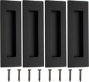 6 Inch Recessed Finger Flush Pulls for Barn Door Pocket Door, Closet Sliding Door Handle, Matte Black Stainless Steel Rectangular Door Pull Hardware(4 Pack)