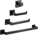 4-Piece Bathroom Hardware Accessories Set, Include 16 Inch Towel Bar, Toilet Paper Holder, Hand Towel Rack, Towel Hook, Matte Black