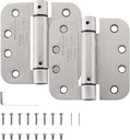 2 Pack Door Hinges Satin Nickel，Self Closing Door Hinge,4 X 4 Inch Adjustable Spring Door Hinge,Rounded Interior Door Hinges for Garage, Front Door, Back Door,-Home MASTER HARDWARE