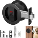 Matte Black Pocket Door Hardware with Indicator, Contemporary Privacy round Pocket Door Lock, Heavy Duty Flush Pocket Door Hardware for Bathroom, 2-3/8" Backset, Matte Black