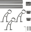 Wall Mount Foot Rail Kit, Titanium Black (Dark Gray) Finish Stainless Steel Tubing W/Internal Connector, Bar Foot Rail Brackets (Flat End Cap, 9 Ft (54 in X 2))