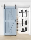 Barn Door Hardware Kit - 8FT Sliding Barn Door Hardware Kit with Floor Guide, Handles and Latch for Barn Door - Fit 46'' Wide Door Panel- I Shape Hanger, Black