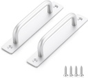 Barn Door Handles 8 Pack Silver Door Handles Sliding Door Handle 5" Hole Center Screen Door Handles Cabinet Handles Door Pull Handle Zinc Alloy Door Pulls with Plate for Closet Door Handle