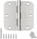 Door Hinges Brushed Nickel - 42 Pack Nickel Door Hinges 3.5 Inch Rounded Interior Satin Nickel Door Hinges with 5/8" Radius - Flat Iron Residential Standard 3 1/2 Inches Silver Door Hardware