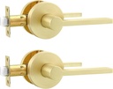 2 Pack Interior Gold Passage Door Handle, Gold Interior Door Handle, round Shape Door Knobs,Modern Design Door Hardware,Brushed Gold Passage Door Lever for Hall and Closet, Easy Installation