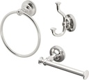 Tavern 3-Piece Kit, Polished Nickel, Toilet Paper Holder, Towel Ring, Robe Hook