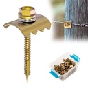 Fence Staples, Fence Post Screws for Softwoods, Fence Fasteners for Wire Fencing, Reuse Fence Staple Nails with Wire Fixer for Wire Mesh and Woven Fencing - 100 Pcs