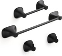 Towel Holders Bathroom Hardware Set Wall Mounted Mate Black 4PCS Bathroom Accessories Towel Rack, Toilet Paper Holder, Adhesive Robe Hooks for Bathroom Kitchen